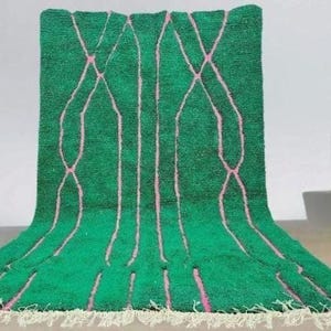 Gorgeous Beni Ourain Rug -Green And Yellow Rug- Emerald Green Rug- woven rug-colorful rug- green wool Beniourain Carpet,Unique Geometric Rug