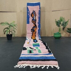 Handwoven Moroccan Runner Rug: Colorful Boho Wool Azilal Design