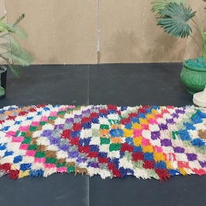Vintage Azilal Moroccan Rug – Handwoven Wool Carpet with Playful Colors, Geometric Tribal Patterns, and Traditional Berber Weaving