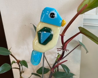 Cyan Bird Plant Ornament