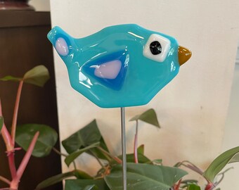 Cyan Bird Plant Ornament