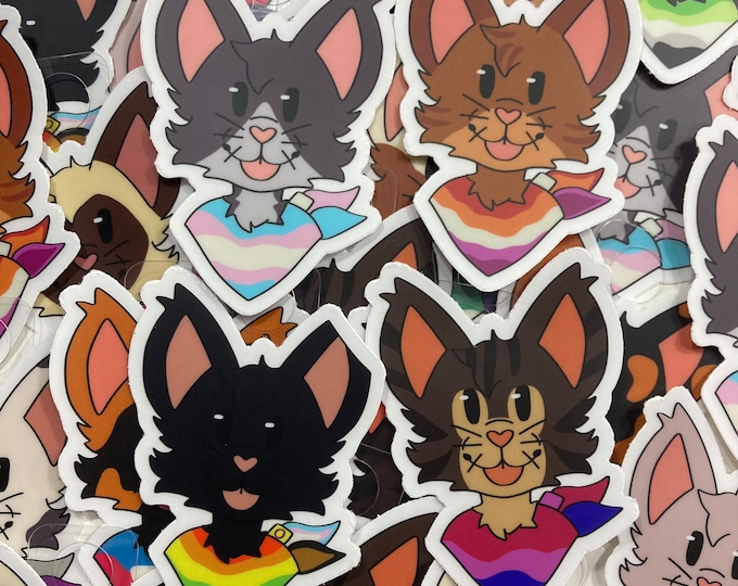 Featured listing image: Pride Bandana Cat 3 inch Vinyl Sticker