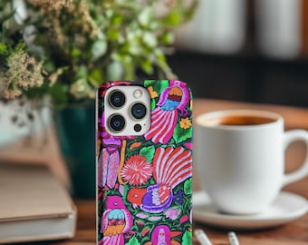 Otomi Vogel iPhone Hülle, Bunte mexikanische Volkskunst Handyhülle, Boho Blumen Accessoire