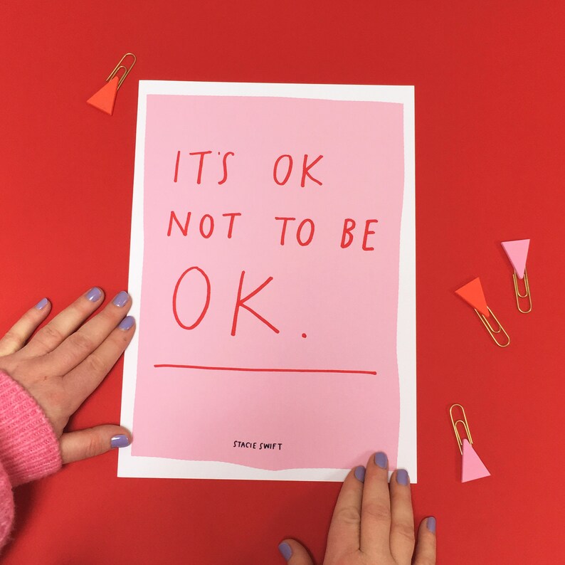 It S Ok Not To Be Ok Positive Quote Rainbow Self Care Etsy