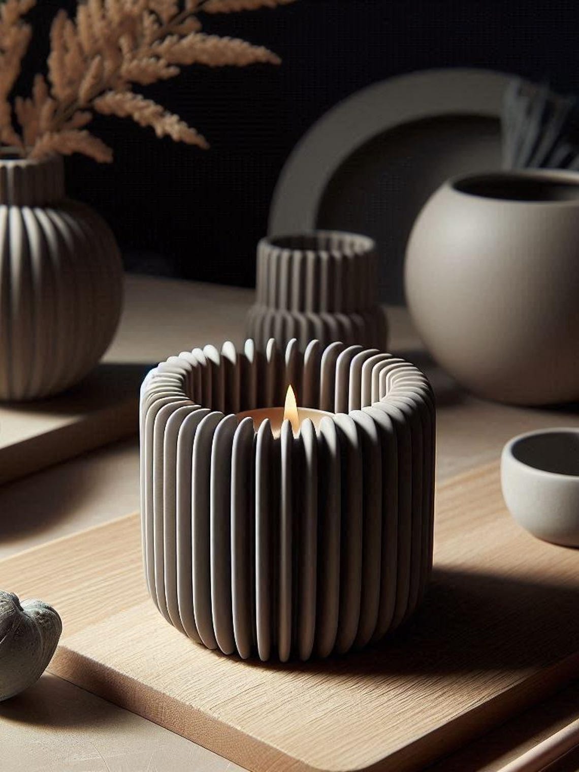 Mini Ribbed Tea Lights Modern Ribbed Design Candle X2, Tealight Holder,beautiful Ribbed Tea ...