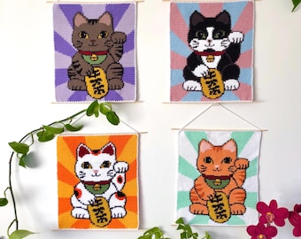 Lucky Cat Maneki Neko Tapestry Crochet Pattern
