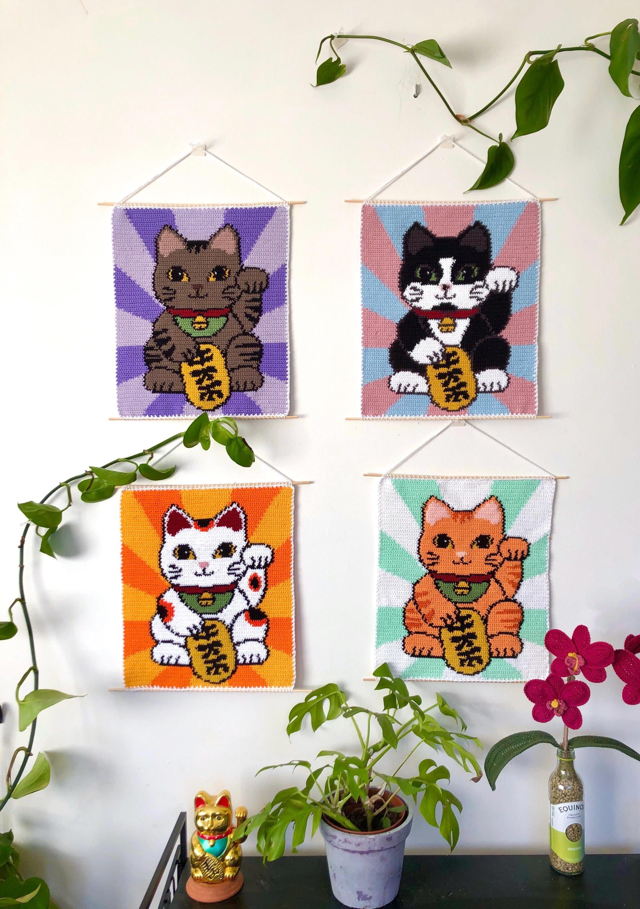 Lucky Cat Maneki Neko Tapestry Crochet Pattern - Etsy