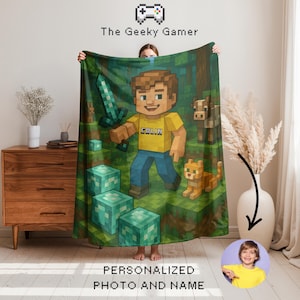 Custom Portrait And Name Gamer Blanket | Fun gift for adult kid | Gamer Gift | Video Game | Personalized Blanket | Birthday Gift for Gamer