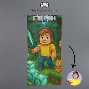 Custom Portrait And Name Gamer Beach Towel | Gamer Gift | Gifr For Gamer | Video Game Accessory | Geek | Gamer Kid | Beach Towel