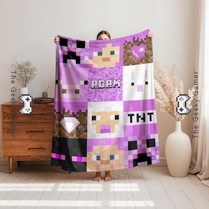 Personalized Gamer Girl Purple  Blanket | Fun gift for adult kid | Gamer Gift | Video Game | Personalized Creeper Blanket | Birthday Gift
