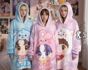 Kpop Chibi Hooded Blanket