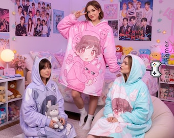 Kpop Kawaii Hooded Blanket