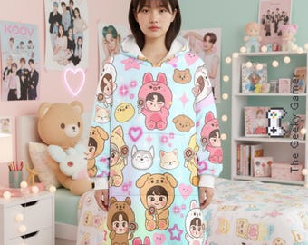 Kpop Kawaii Hooded Blanket
