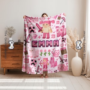 Personalized Gamer Girl Blanket | Fun gift for adult kid | Gamer Gift | Video Game | Personalized Creeper Blanket | Birthday Gift for Gamer