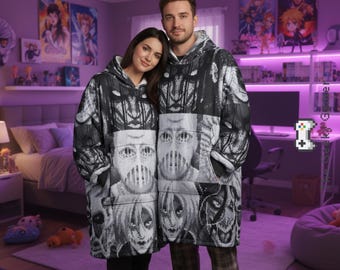 Coperta con cappuccio in stile pixel art anime