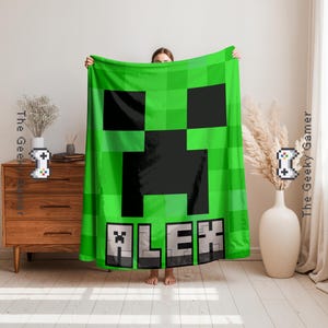 Personalized Gamer Soft Blanket | Fun gift for adult kid | Gamer Gift | Video Game | Personalized Creeper Blanket | Birthday Gift for Gamer