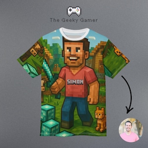 Custom Portrait And Name Gamer T Shirt | Personalized Pajama Shirt | Gamer Gift | Video Game | Adult T Shirt | Birthday Gift | Unisex Pajama