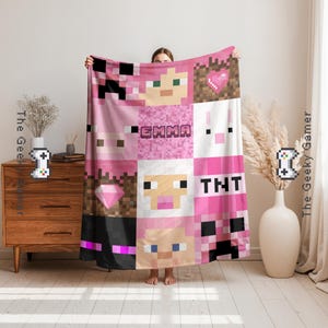 Personalized Gamer Girl Blanket | Fun gift for adult kid | Gamer Gift | Video Game | Personalized Creeper Blanket | Birthday Gift for Gamer