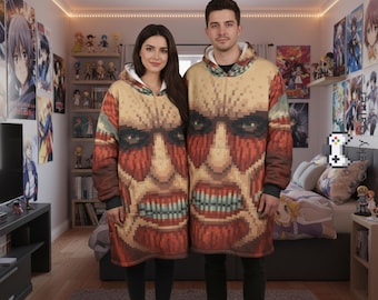 Coperta con cappuccio in stile pixel art anime