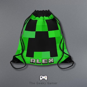 Personalized Gamer Drawstring Bag | Personalized Creeper Bag | Gamer Gift | Video Game | Kids Bag | Birthday Gift