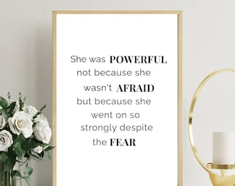 Ze was krachtig | Minimalistische motiverende quote print, 5 maten, instant digitale download muurkunst