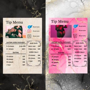 Customizable Adult Content Creator Tip Menu Templates for OnlyFans and Fansly - Editable Canva Design : 2 Templates