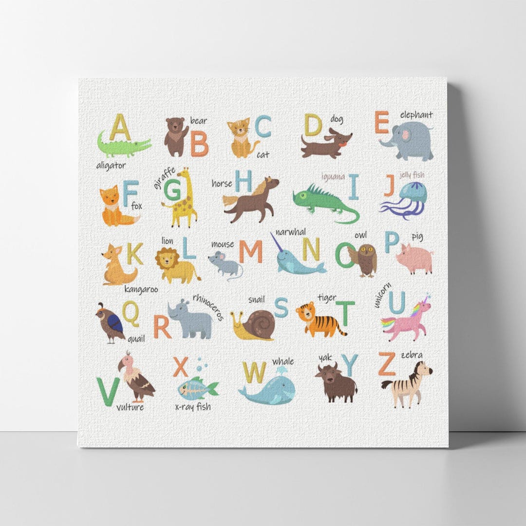 From A to Z Kids Cartoon Alphabet Canvas Painting Animal Alphabet ...