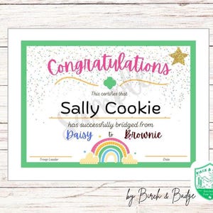 Certificado de Bridging Daisy a Brownie (PDF) / Premio imprimible para Girl Scouts / Líderes de tropa / Recuerdo de la ceremonia