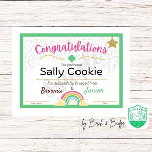 Certificado de transición de Brownie a Junior Girl Scout (PDF) / Premio imprimible para líder de tropa / Recuerdo de la ceremonia