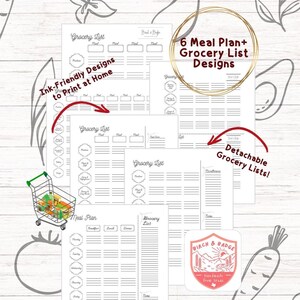 Weekly Meal AND Grocery Planner Bundle – 3, 4, 7 Day Meal Plans + Prep Lists – Printable PDF Home Binder Inserts