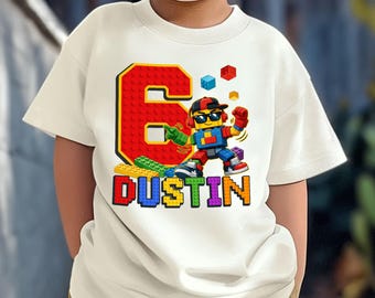 Cumpleaños de bloques de construcción PNG, diseño de camiseta de juguete para niños, archivo digital con nombre personalizado
