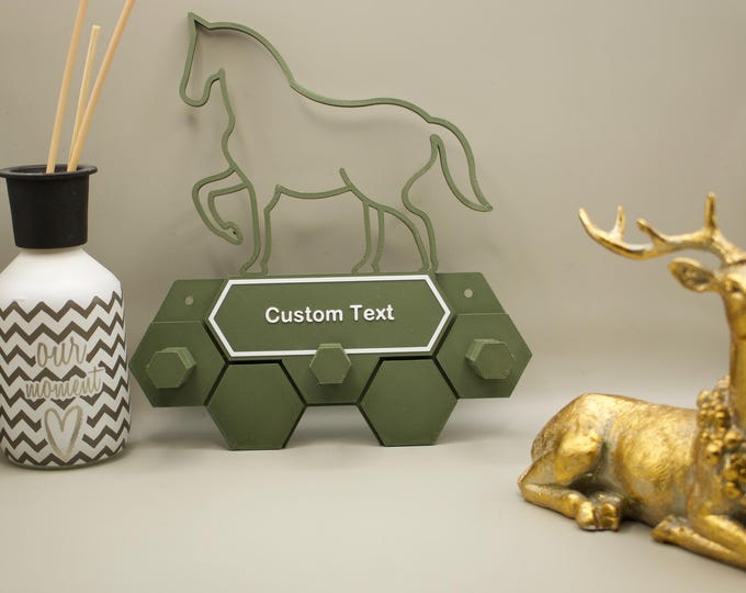 Personalized Horse Key and Halter Holder (Two-tone) / Gift for Horse Lovers / Leash Organizer / Pony Gift