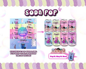 Etiquetas para latas de refresco de Kpop Demon Hunters Saja Boys / Envoltorios para refrescos de fiesta de cumpleaños de 12 oz y 7.5 oz / Decoración imprimible para fiestas de Kpop (descarga digital)