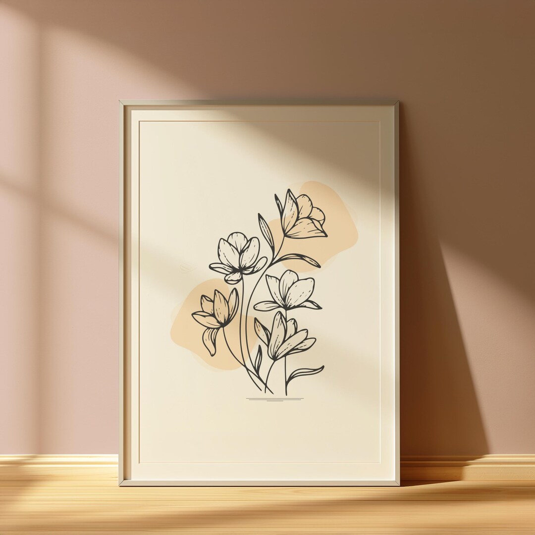 Minimalist Floral Line Art Print - Botanical Wall Art, Neutral Boho ...