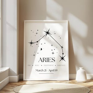 Widder Sternzeichen Wandkunst - Widder Konstellation Druck, Minimalistisches Astrologie Poster, Widder Geschenk für Sie, Sternzeichensammlung