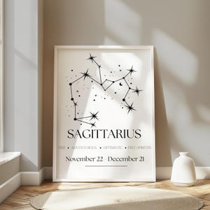 Sagittarius Zodiac Sign Wall Art Print - Sagittarius Constellation Poster, Digital Download, Astrology Gift, Celestial Printable Art