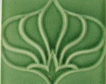 Pilkington English Art Nouveau Tile Green Stylized Flower