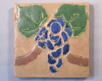 Grueby Pottery Tile Grapes Boston Arts and Crafts