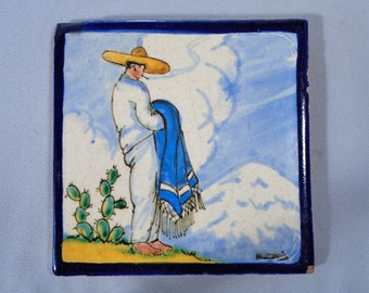 Vintage Rugerio Talavera Pottery Tile, The Smoking Man