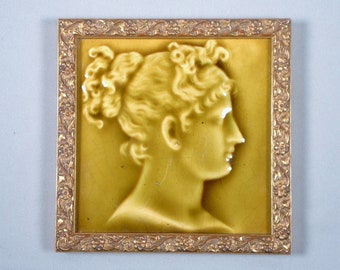 Vintage Framed Trent Portrait Tile of a Woman in Profile by Isaac Broome