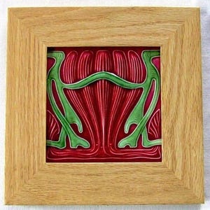 Framed Antique German Art Nouveau Tile by MO&PF Arts and Crafts