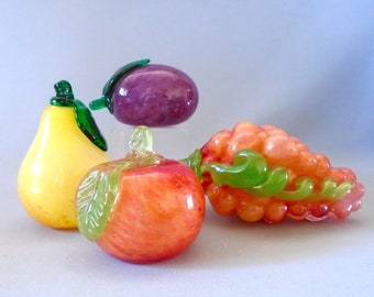 Collection of Four Hand Blown Art Glass Fruit