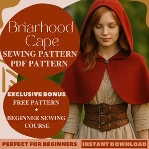 Briarhood Cape Sewing Pattern Short Hooded Cloak Costume Pattern Short Hooded Cloak Sewing Halloween Medieval Cloak Cosplay Pattern Beginner