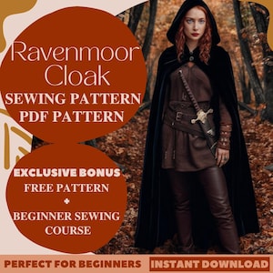 Ravenmoor Cloak Sewing Pattern Witch Hooded Cape for Women Sewing Pattern Gothic Halloween Long Cloak Cosplay Pattern for Beginners PDF