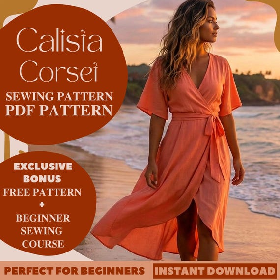 Wrap Beach Dress Sewing Pattern  Flowing Coastal Summer Maxi Dress PDF -  Etsy