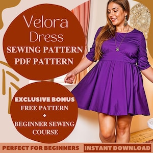 Velora Skater Dress Sewing Pattern, Fit and Flare Dress, mini summer dress pattern, Skater Women’s Sewing Pattern, Graduation prom dress