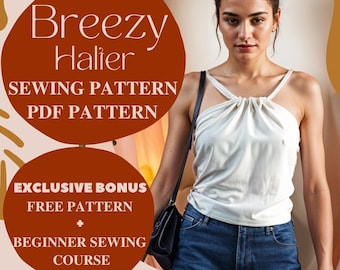 Breezy Halter Top Sewing Pattern, Halter Neck Top Pattern for Women, Summer Top Sewing Pattern, Tie in Crop Top Pattern, Easy Digital PDF