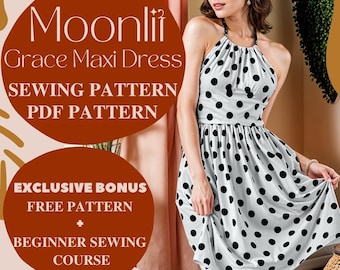 Moonlit Grace maxi-jurk naaipatroon, mini- en midi-jurkpatroon, naaipatroon zomerjurk, beginnersvriendelijk pdf-jurkpatroon