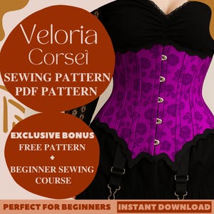Veloria Corset Sewing Pattern Victorian Underbust Corset PDF Romantic Floral Boned Corset Halloween Gothic Costume Corset Pattern Beginner