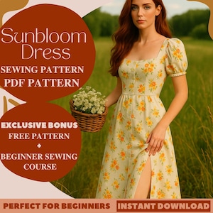 Sunbloom Midi Dress Sewing Pattern PDF Wildflower Cottagecore Summer Dress with Puff Pattern Renaissance Fantasy Dress  Sewing Pattern